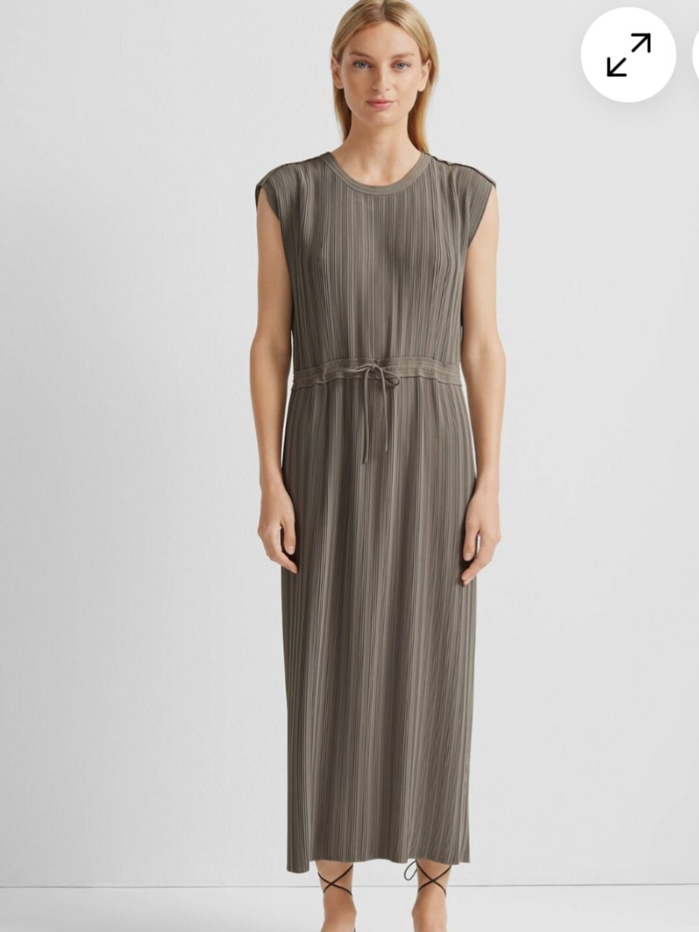 Club Monaco Pleated Dress Maxi Drawstring Waist Sleeveless Kaftan green Size 2